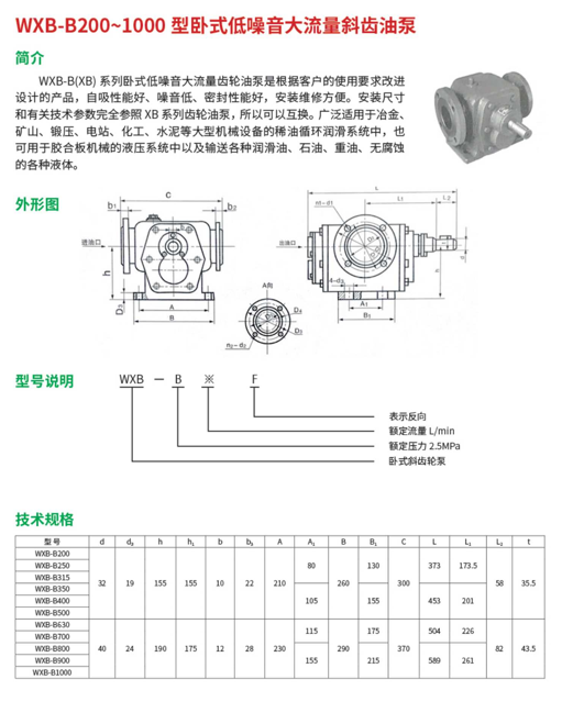 WXB-B200~1000型卧式低噪音大流量斜齿油泵