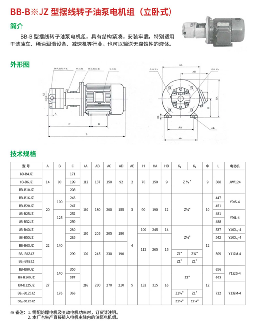 BB-B*JZ型摆线转子油泵电机组（立卧式）