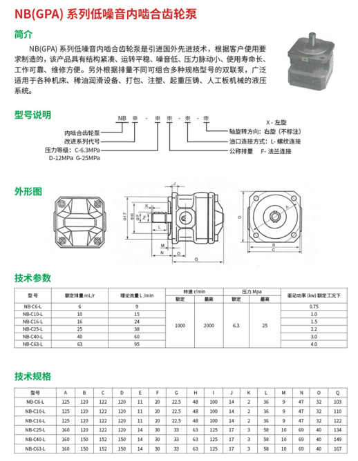 NB（GPA）系列低噪音内啮合齿轮泵